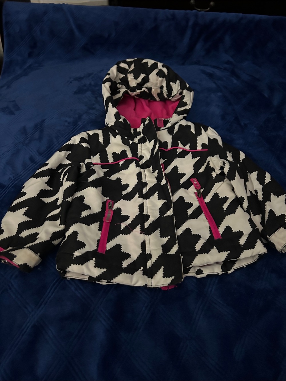 Cherokee Black & White Houndstooth Jacket with Pink Trim